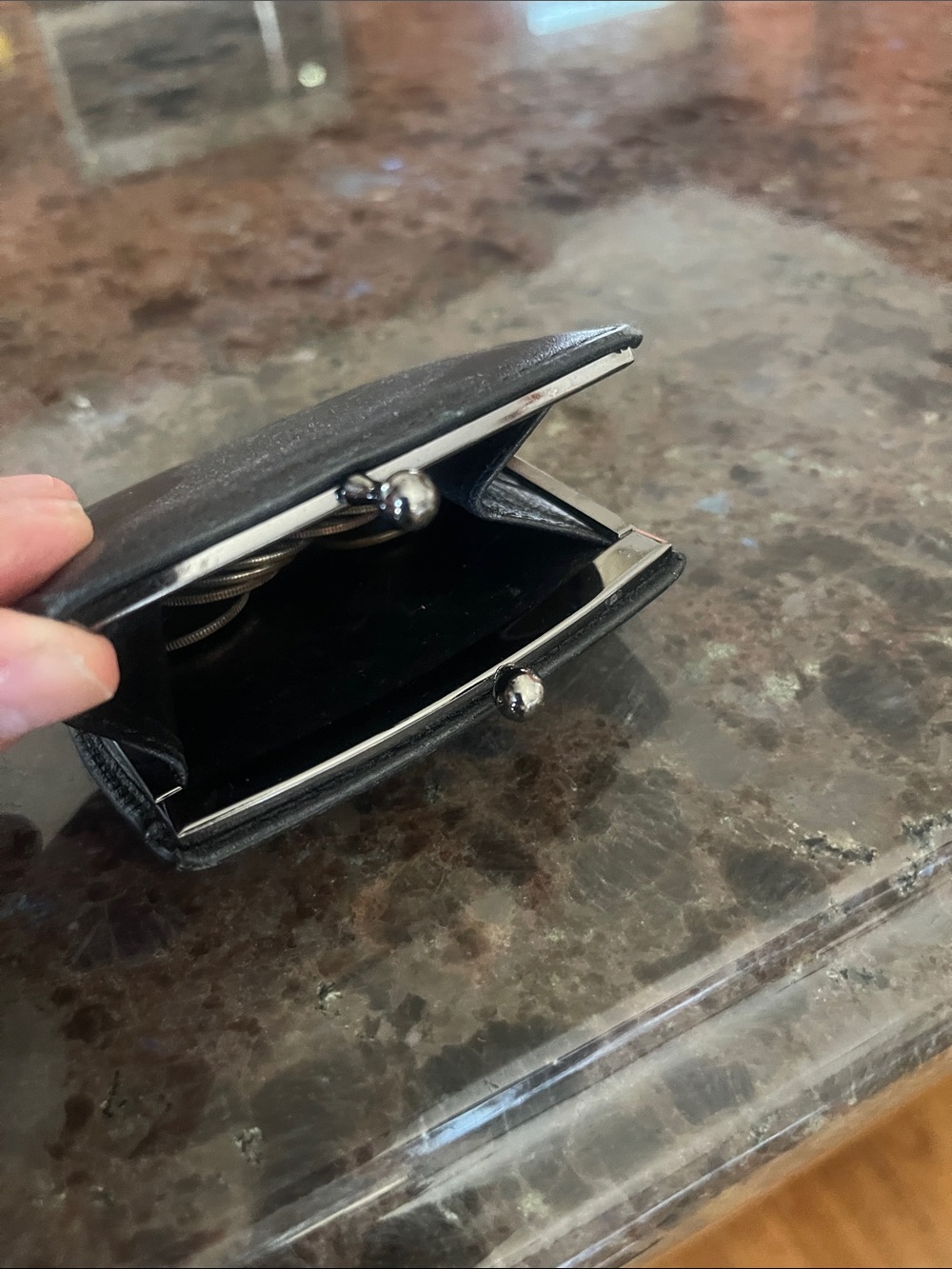 Coach Black Leather Kiss-Lock Coin Purse